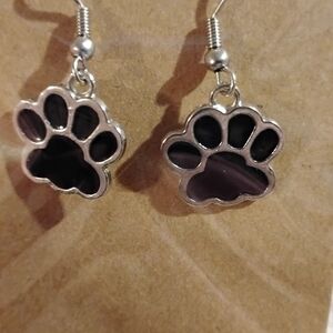 Silver and Black Paw Print Earrings